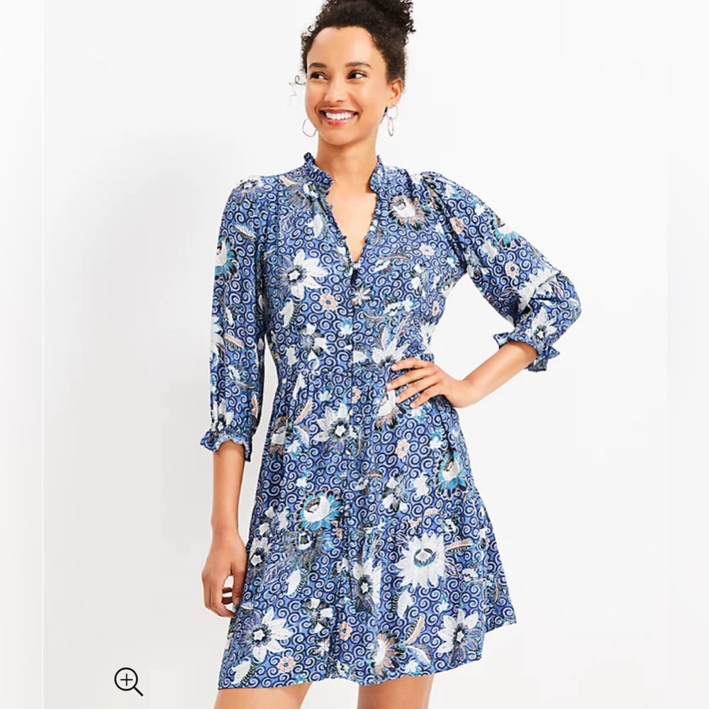 NWT LOFT Dahlia Ruffle Swing Dress, Sz S